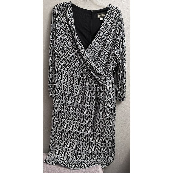 Bob Mackie Wearable Art Blue Fleur De Lis Print Faux Wrap Dress Sz 1XL Louisiana - Picture 1 of 4